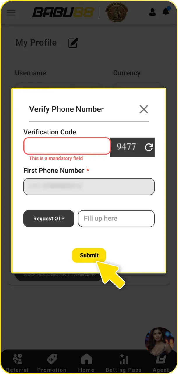Verify your profile to secure your account at the Babu88 casino.