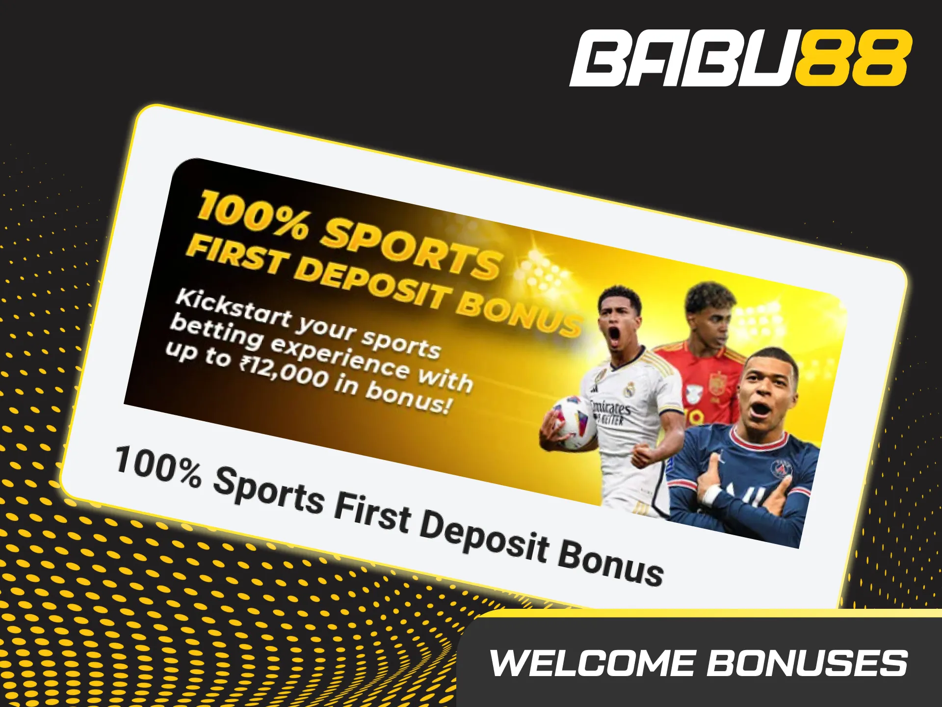 Babu88 India CS2 welcome bonus banner: 100% up to ₹12,000 on first deposit, UPI/NetBanking, terms apply.