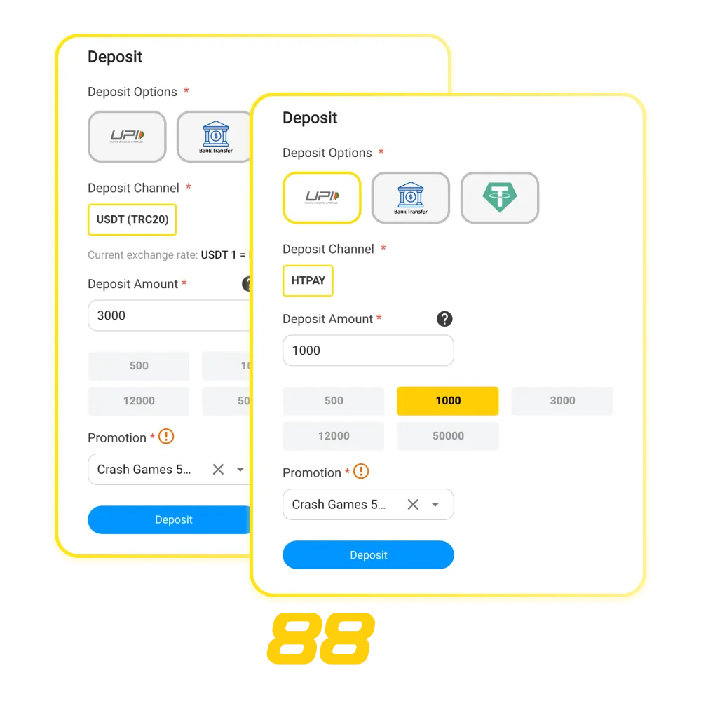 Babu88 deposits: UPI, PhonePe, Paytm, Crypto. ₹200–₹5,00,000. Instant + 100% first deposit bonus up to ₹12,000.