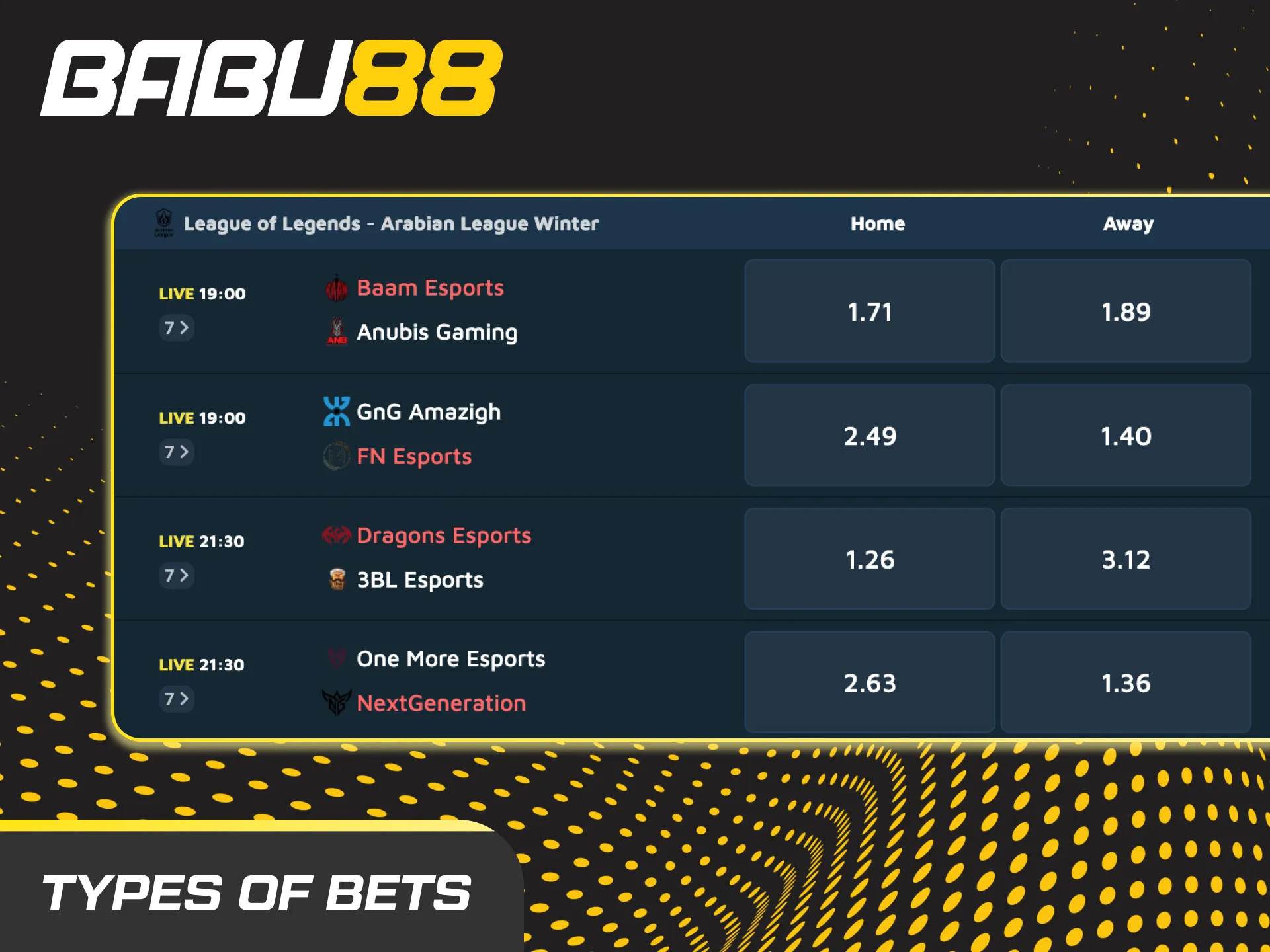 Check out the different types of League of Legends bets available at Babu88 India and start trying your luck.