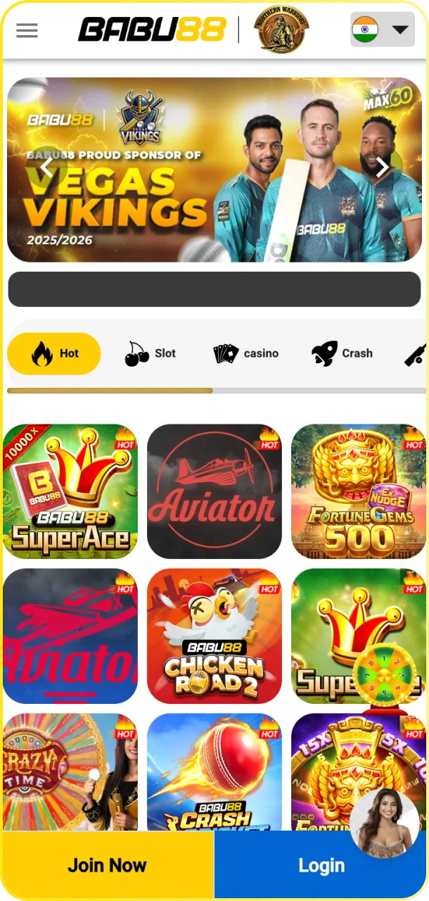 Access the home screen of Babu88 India for a seamless navigation experience.