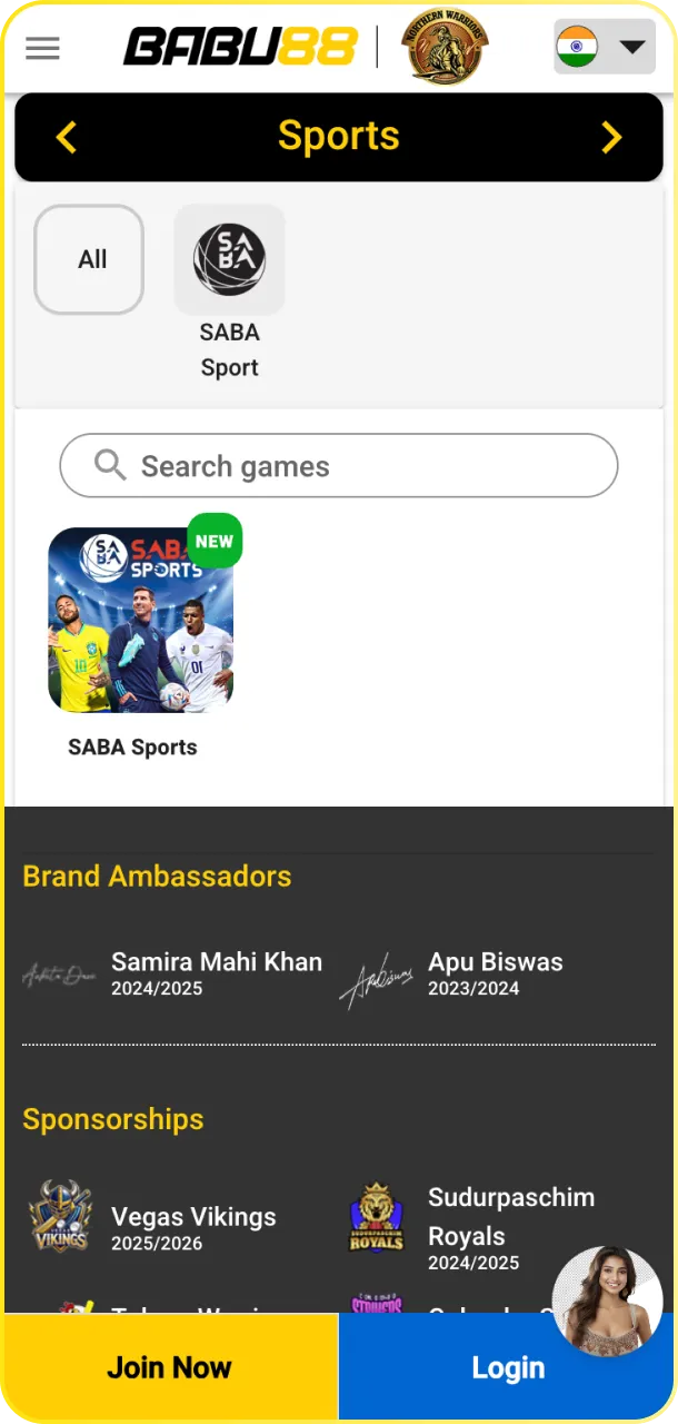 Place your bets on top cricket and football events in the sports area of Babu88 India.