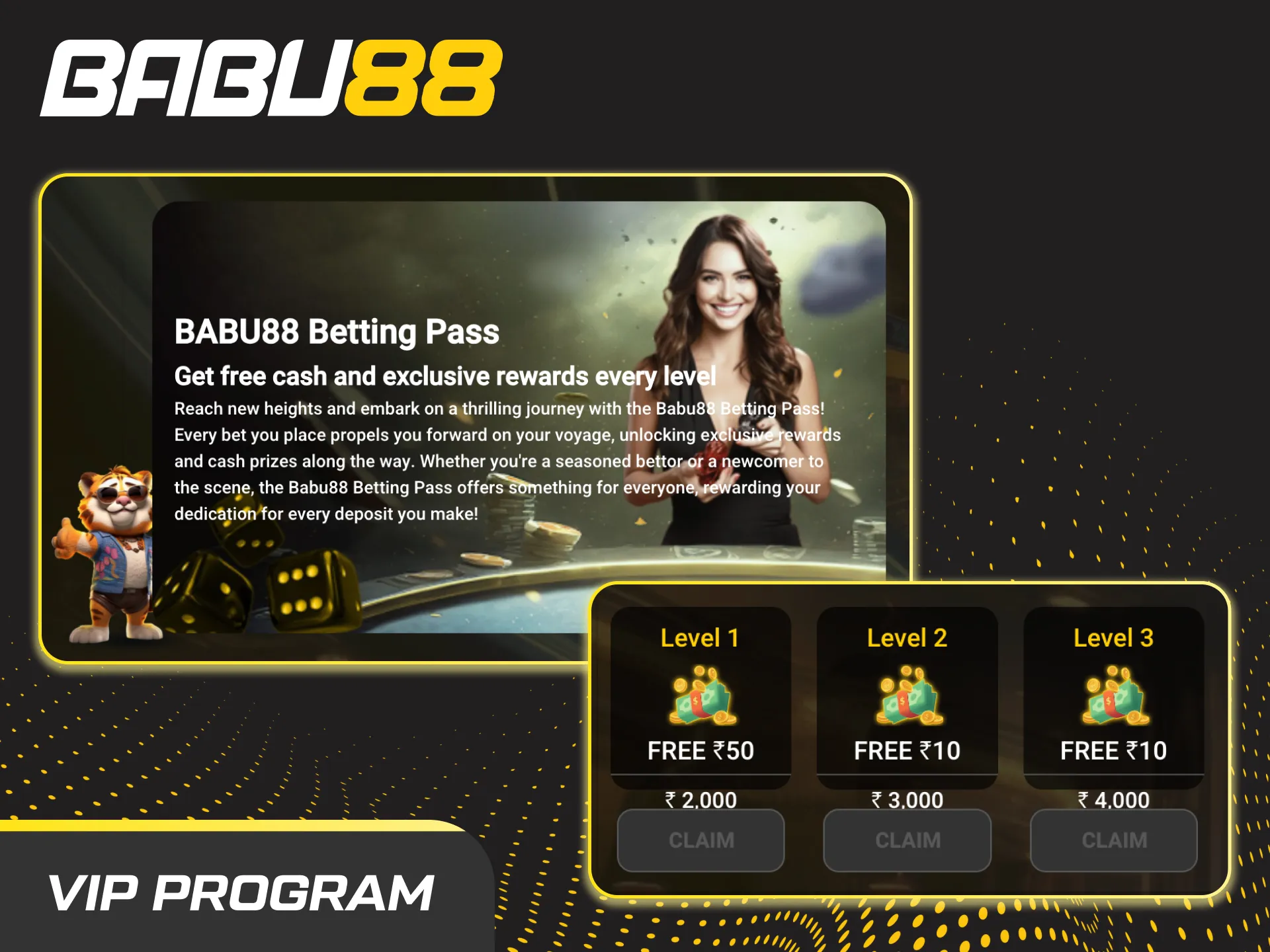 VIP tiers: Silver, Gold, Platinum, with perks like higher limits, cashback, birthday rewards, and a dedicated manager.