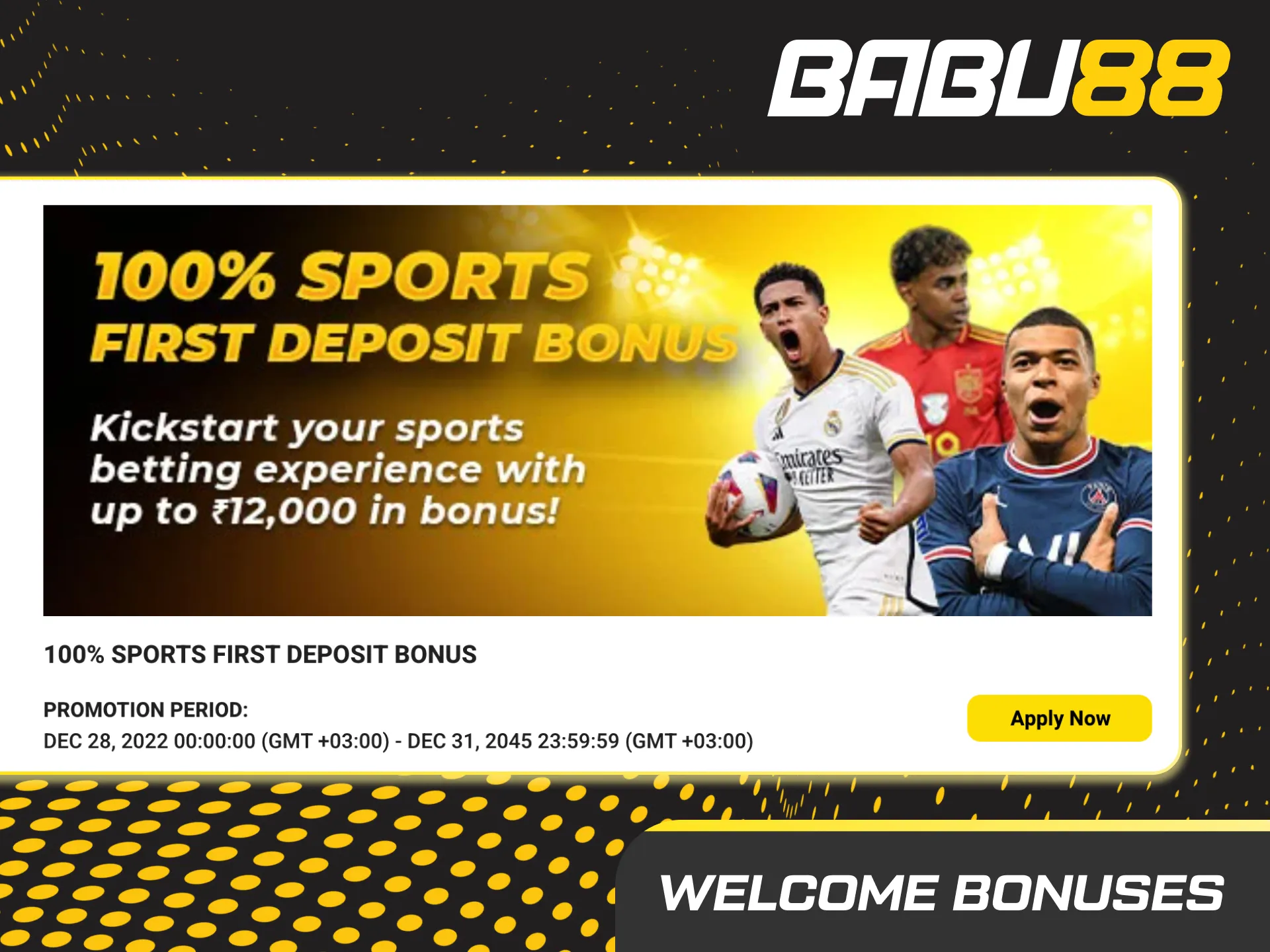 Babu88 MMA betting bonus banner: 100% first deposit match up to ₹10,000; wagering terms apply.