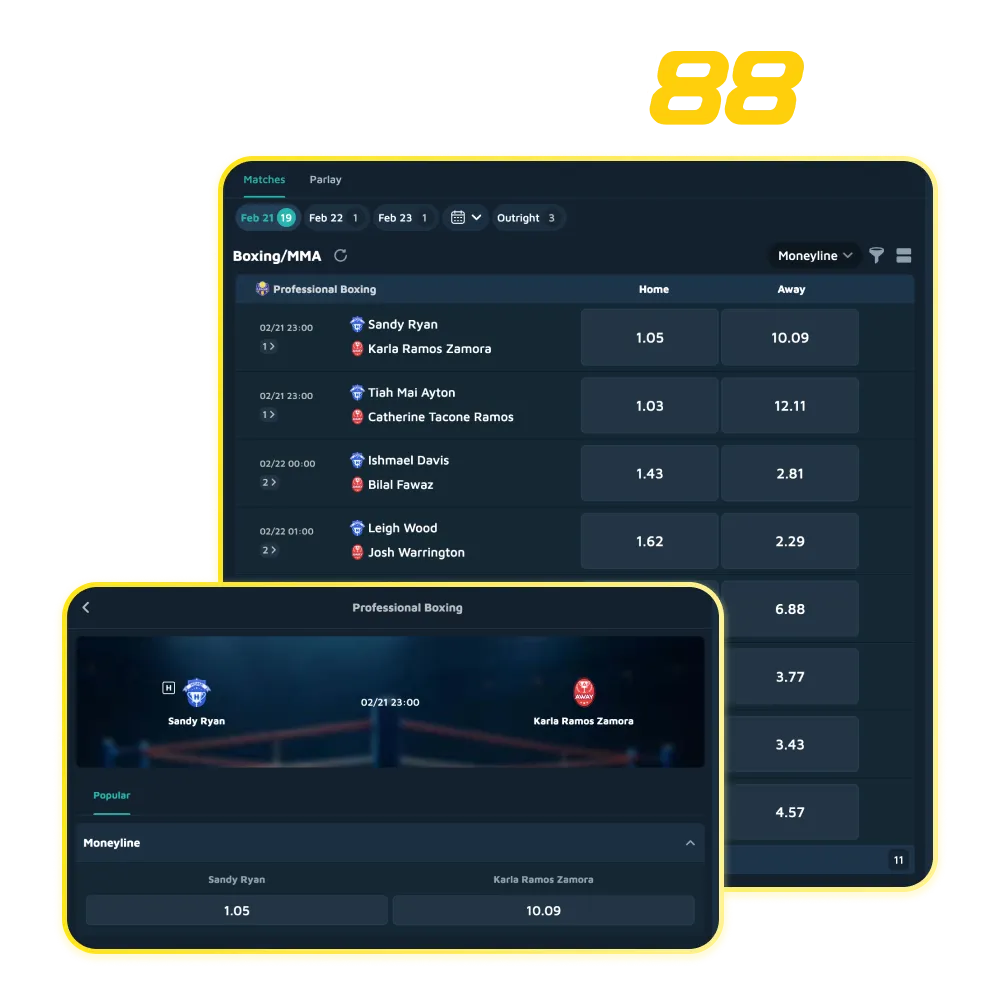 Babu88 MMA betting interface with UFC, PFL, ONE in-play odds, signup bonus banner on phone and laptop in India.