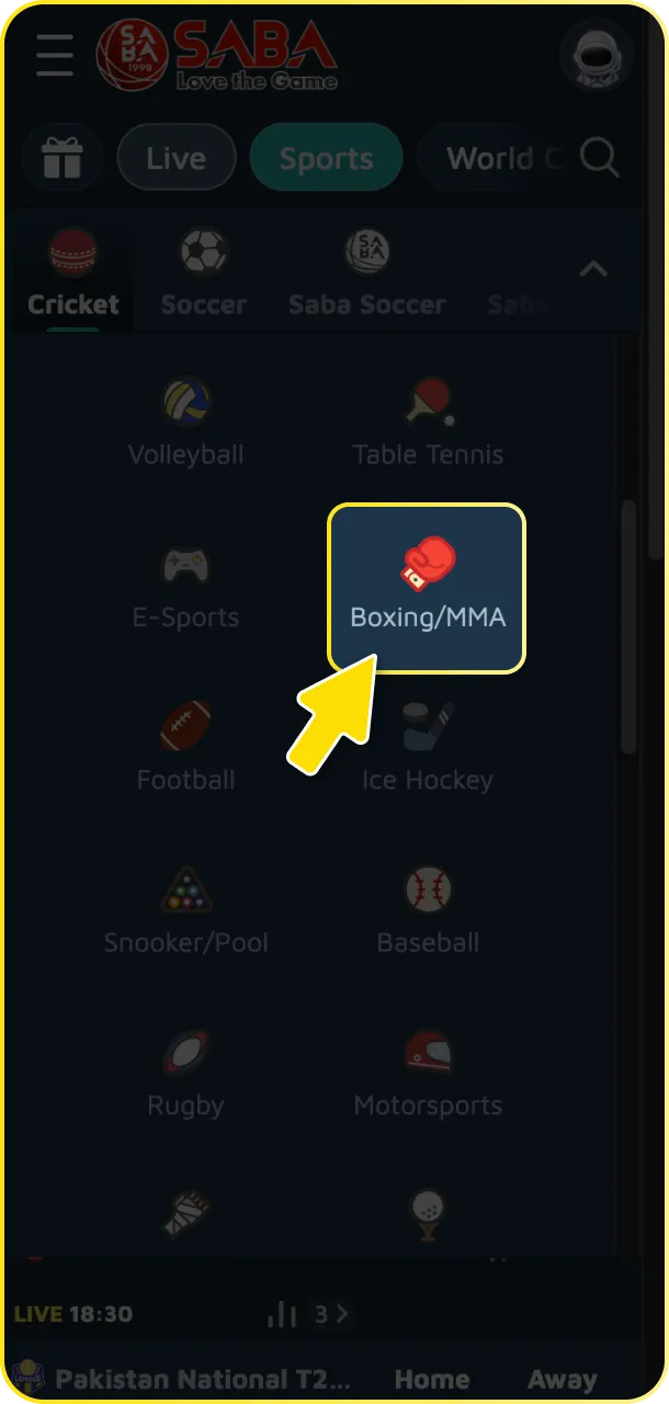 Go to the sports section and select MMA to find UFC events at Babu88.