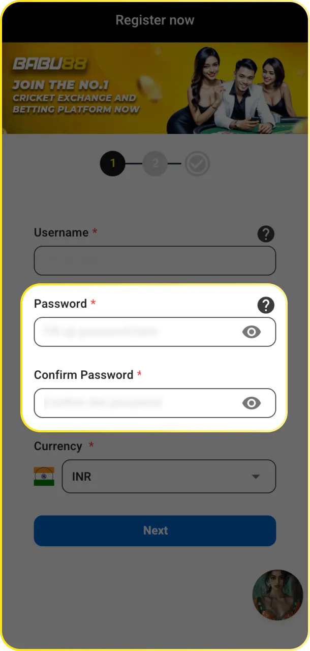 Set a strong password and submit your Babu88 registration form.