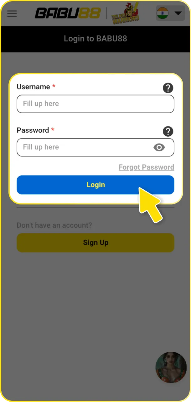 Enter your mobile number, email, and password to sign in at Babu88.