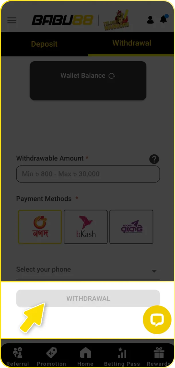 Submit your request and track the status of your Babu88 withdrawal.