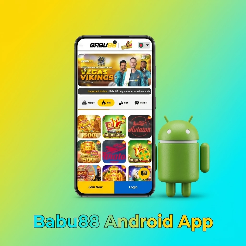 Babu88 Android app interface showing mobile betting and casino games access on a smartphone screen