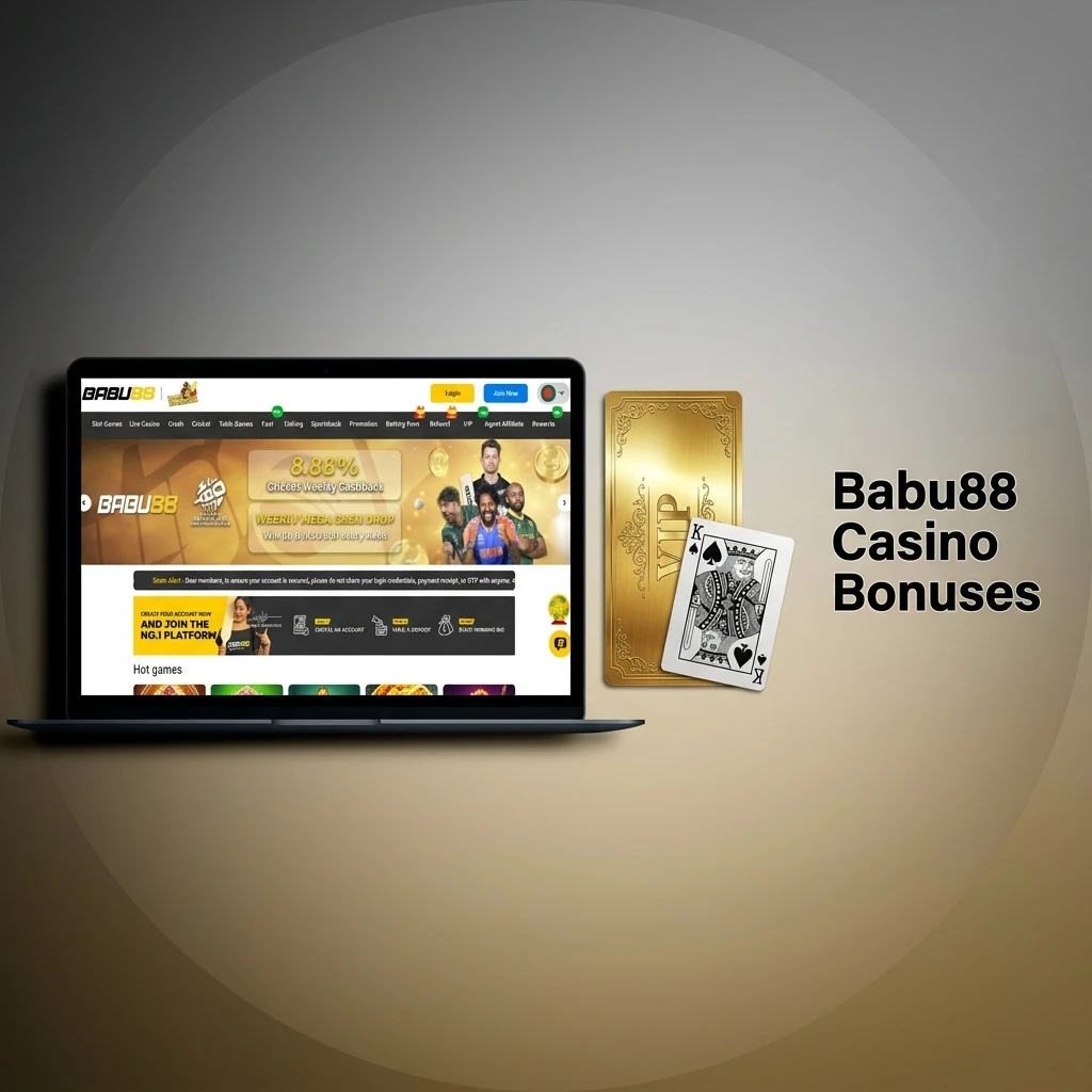 Babu88 Casino bonuses including live casino welcome bonus, slots reload, cashback offer, and VIP rewards for Indian players