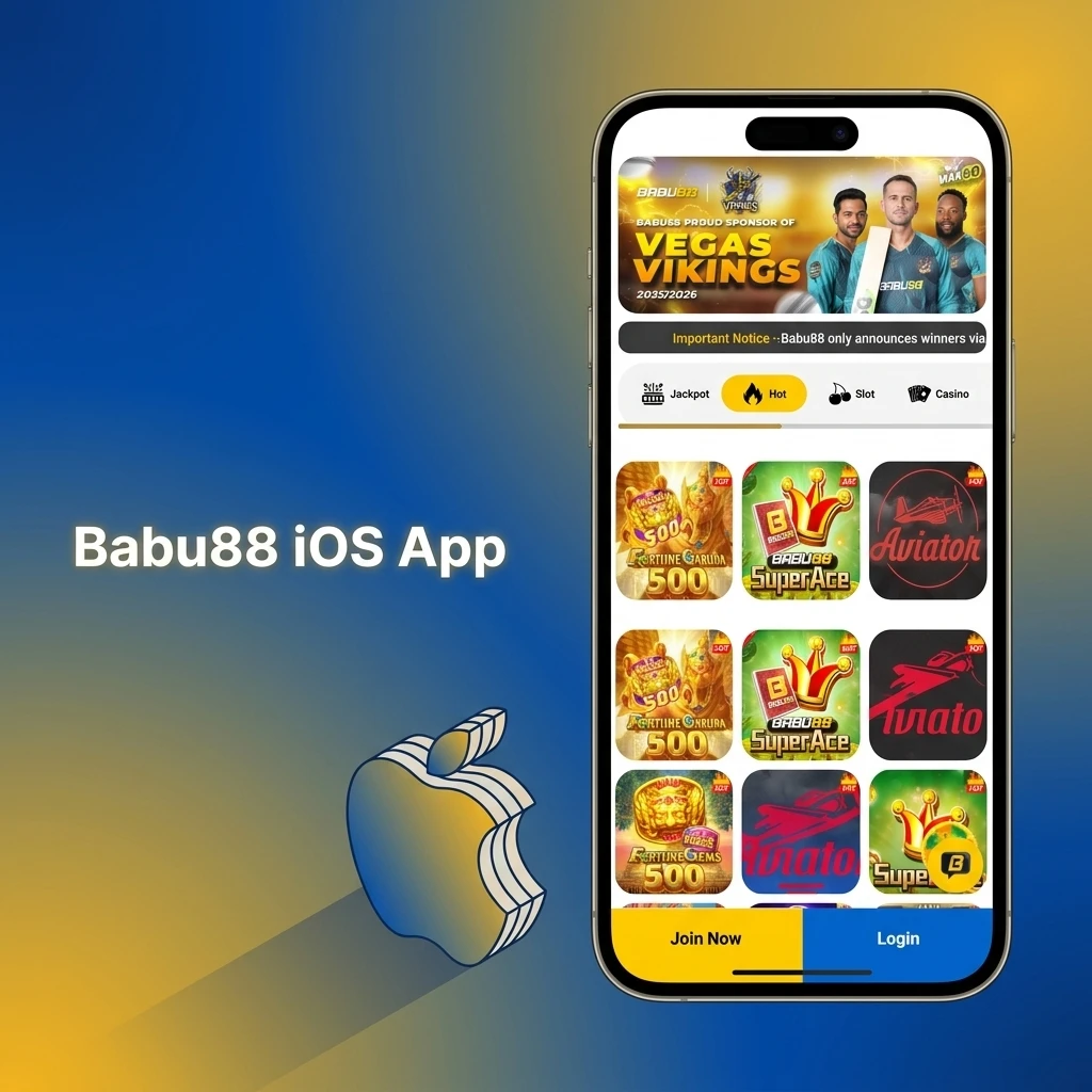 Babu88 iOS app interface on iPhone and iPad showing sports betting and live casino features for Apple devices