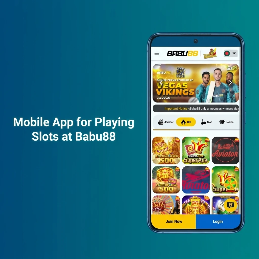 Babu88 mobile app interface showing slot games lobby on Android and iOS devices with navigation features